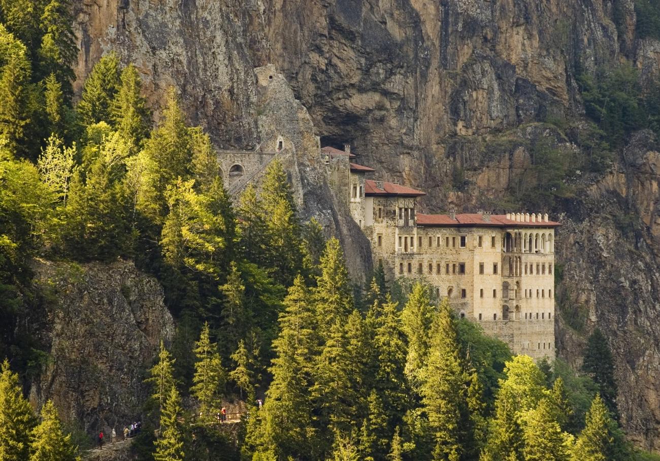 View of a cliff monastery in Turkey, Sumali